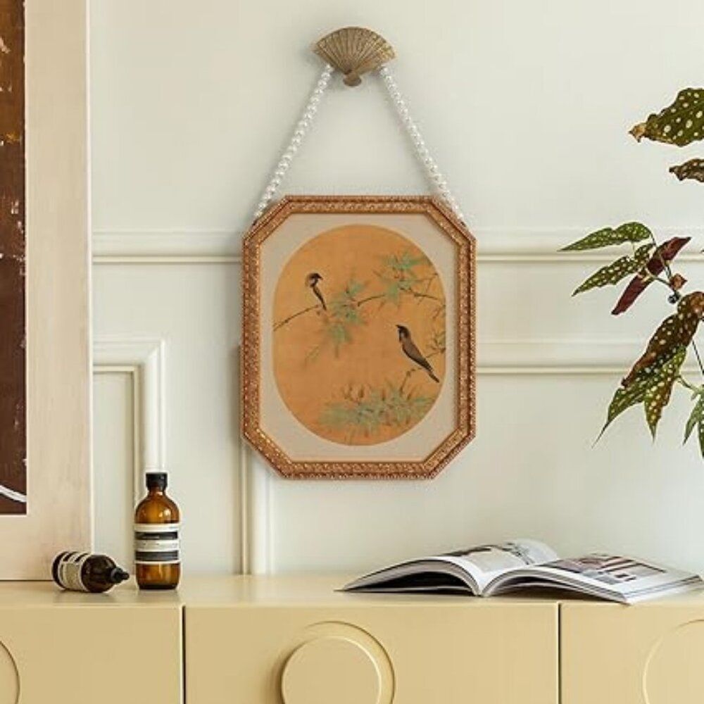 NIB Vintage Framed Fabric Wall Art | Chinese Bird Canvas Print | Ready to Hang |